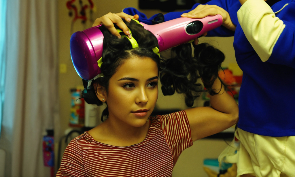 latino hispanic girl in hair curlers dries hair w.jpg latino hispanic girl in hair curlers dries hair w.jpg
