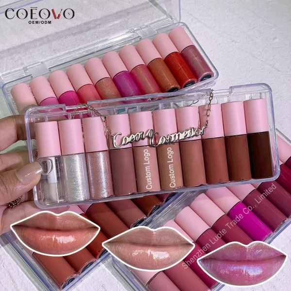 COEOVO free sample private label matte glossy mini lip gloss shine lipgloss vegan lip gloss lipstick set nude lip gloss