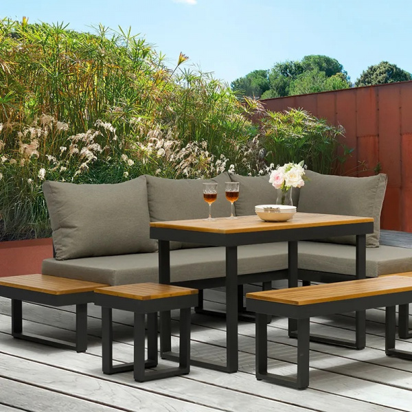 Fabric Sofa set With Teak Wood Decoration Modern Designs Hot Selling Cheap outdoor and Indoor garden sets outdoor furniture